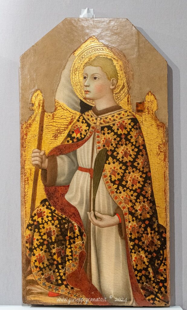 'Maestro dell'Osservanza', "Sant'Ansano in ginocchio", 1430-1440, tempera e oro su tavola. Collezione privata.