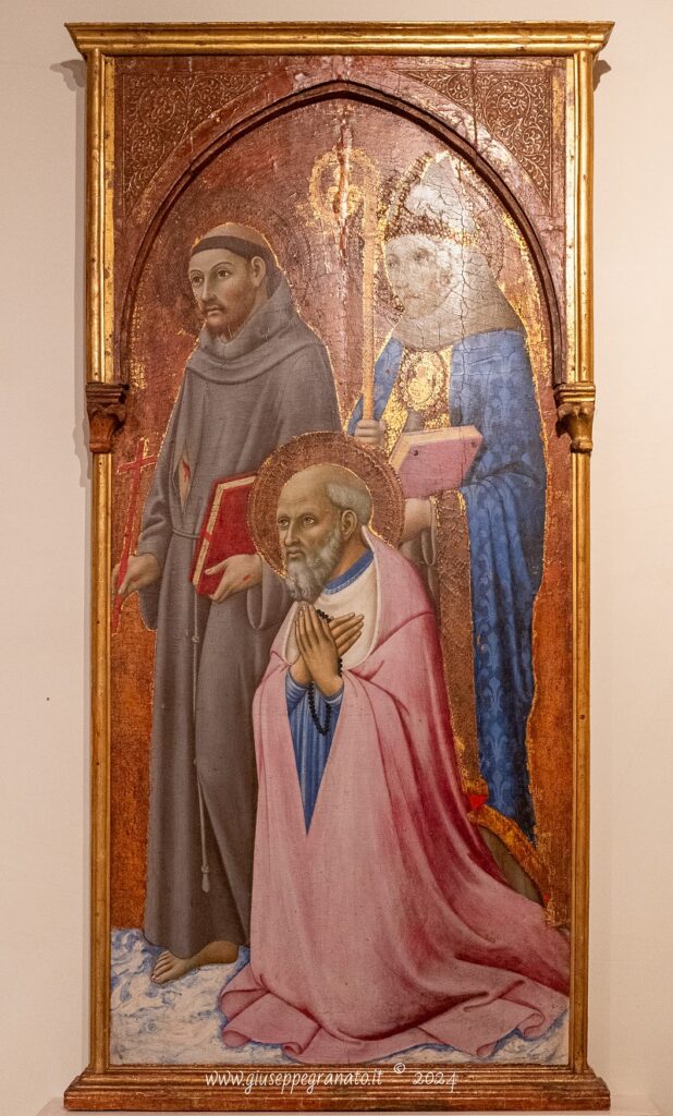 Sano di Pietro, "San Francesco di Assisi, San Ludovico di Tolosa, San Girolamo", 1470-1475, tempera e oro su tavola, Massa Marittima, Museo di San Pietro all'Orto.