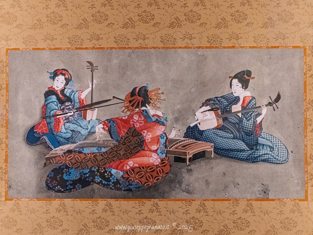 Katsushika Oi: "Trio di suonatrici di Shamisen Koto e Kokyu", 1818-1830